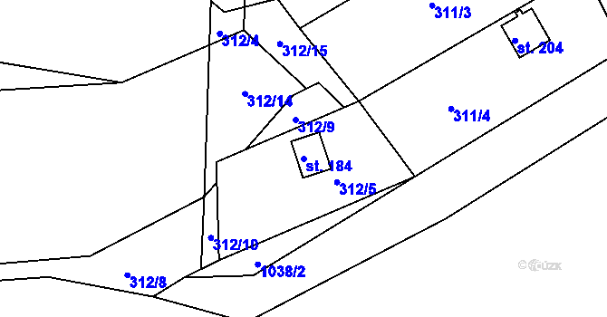 Parcela st. 184 v KÚ Skořice, Katastrální mapa
