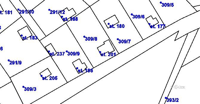 Parcela st. 201 v KÚ Skořice, Katastrální mapa