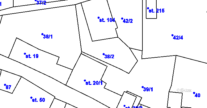 Parcela st. 38/2 v KÚ Skořice, Katastrální mapa