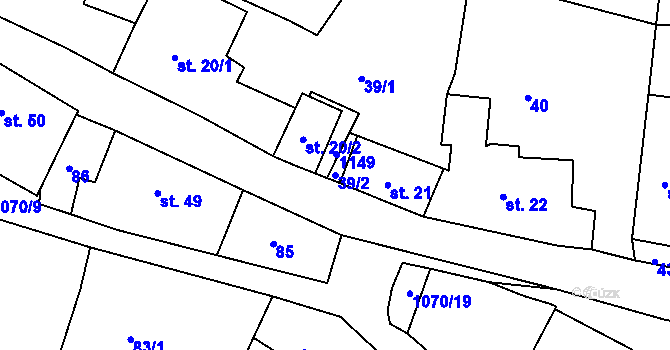 Parcela st. 39/2 v KÚ Skořice, Katastrální mapa