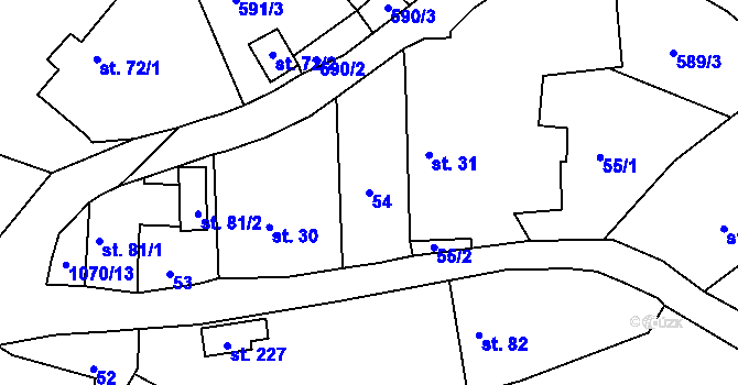 Parcela st. 54 v KÚ Skořice, Katastrální mapa