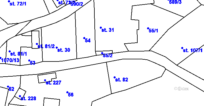 Parcela st. 55/2 v KÚ Skořice, Katastrální mapa