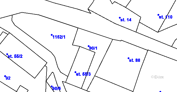Parcela st. 90/1 v KÚ Skořice, Katastrální mapa