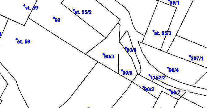Parcela st. 90/3 v KÚ Skořice, Katastrální mapa