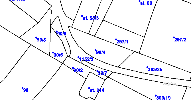 Parcela st. 90/4 v KÚ Skořice, Katastrální mapa