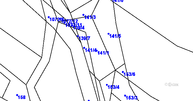 Parcela st. 141/1 v KÚ Skořice, Katastrální mapa