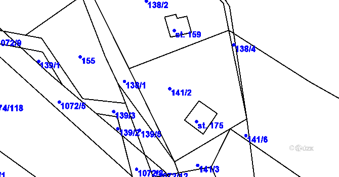 Parcela st. 141/2 v KÚ Skořice, Katastrální mapa