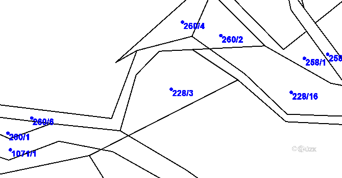 Parcela st. 228/3 v KÚ Skořice, Katastrální mapa