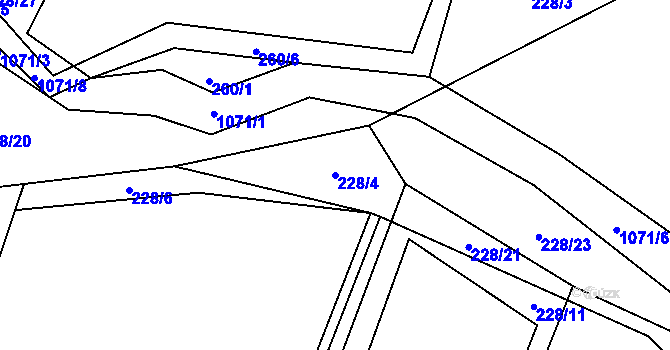 Parcela st. 228/4 v KÚ Skořice, Katastrální mapa
