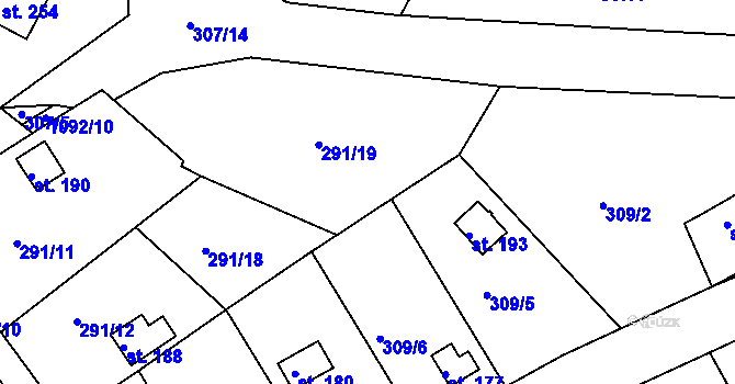 Parcela st. 291/1 v KÚ Skořice, Katastrální mapa