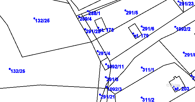 Parcela st. 291/4 v KÚ Skořice, Katastrální mapa