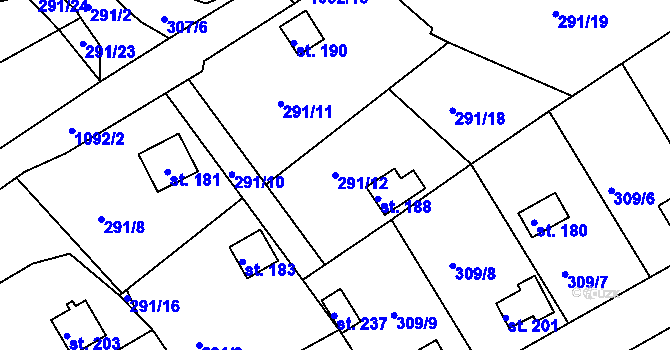 Parcela st. 291/12 v KÚ Skořice, Katastrální mapa