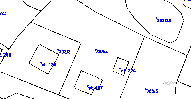 Parcela st. 303/4 v KÚ Skořice, Katastrální mapa