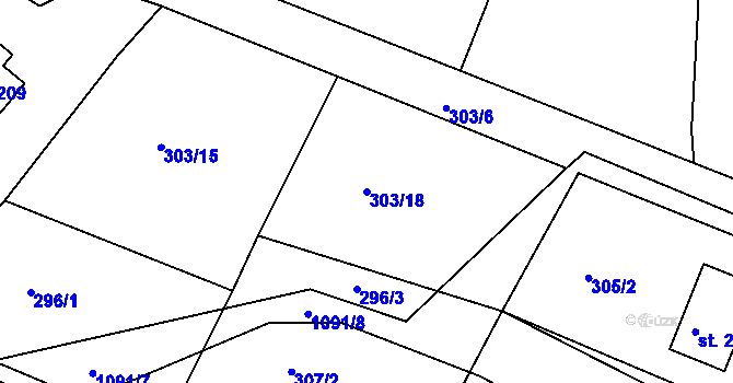 Parcela st. 303/18 v KÚ Skořice, Katastrální mapa