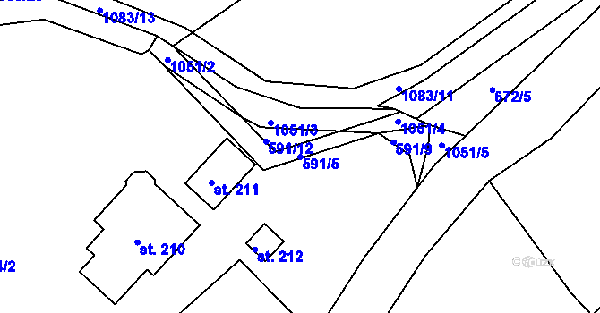 Parcela st. 591/5 v KÚ Skořice, Katastrální mapa