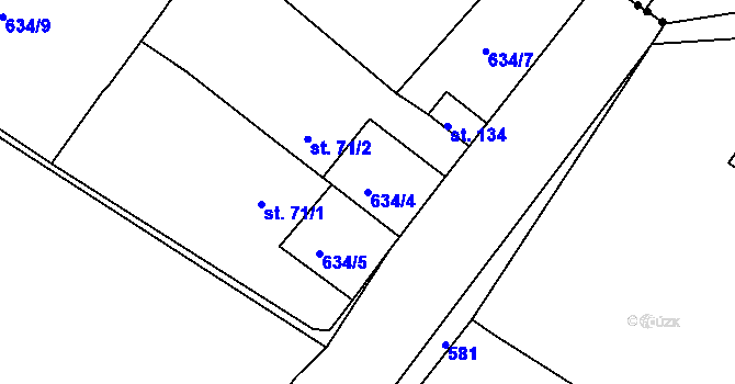 Parcela st. 634/4 v KÚ Skořice, Katastrální mapa