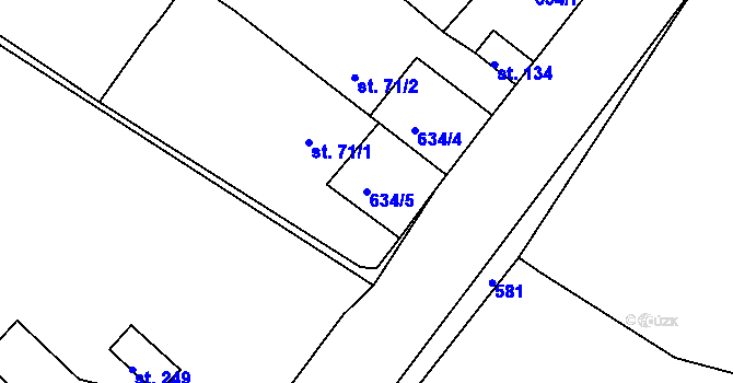 Parcela st. 634/5 v KÚ Skořice, Katastrální mapa