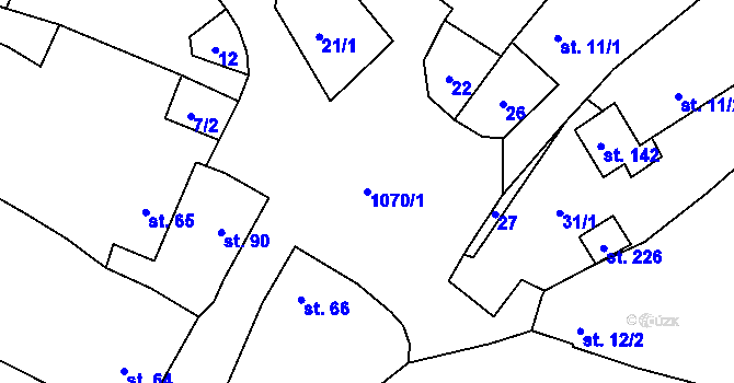 Parcela st. 1070/1 v KÚ Skořice, Katastrální mapa