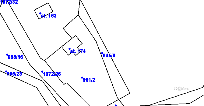 Parcela st. 945/8 v KÚ Skořice, Katastrální mapa