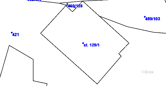 Parcela st. 129/1 v KÚ Skořice, Katastrální mapa
