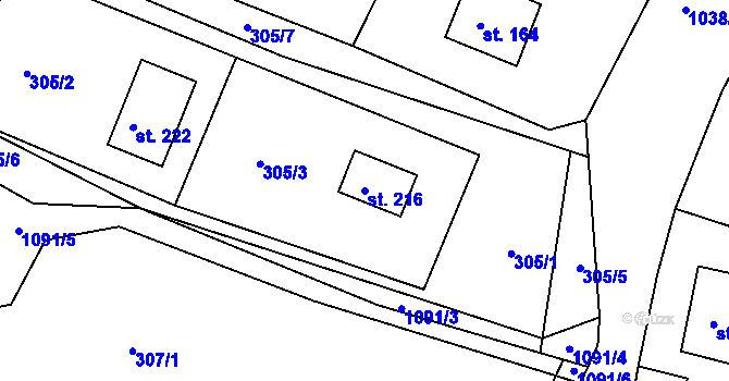Parcela st. 216 v KÚ Skořice, Katastrální mapa