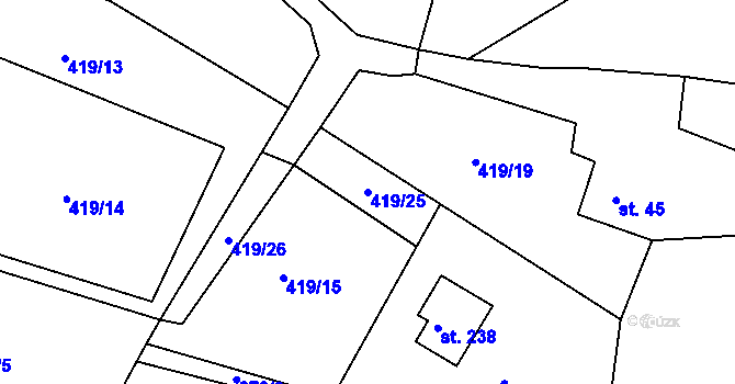 Parcela st. 419/25 v KÚ Skořice, Katastrální mapa