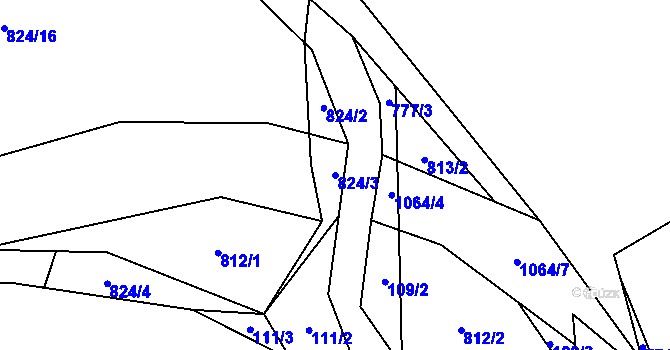 Parcela st. 824/3 v KÚ Skořice, Katastrální mapa