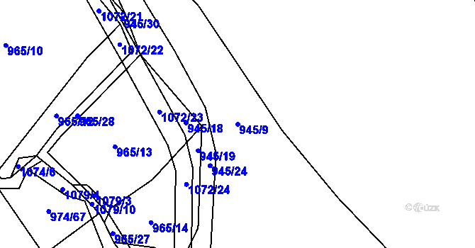 Parcela st. 945/9 v KÚ Skořice, Katastrální mapa