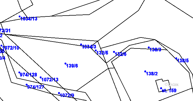 Parcela st. 132/5 v KÚ Skořice, Katastrální mapa
