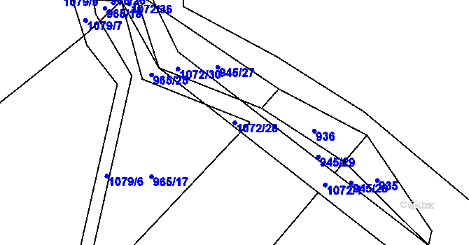 Parcela st. 1072/28 v KÚ Skořice, Katastrální mapa