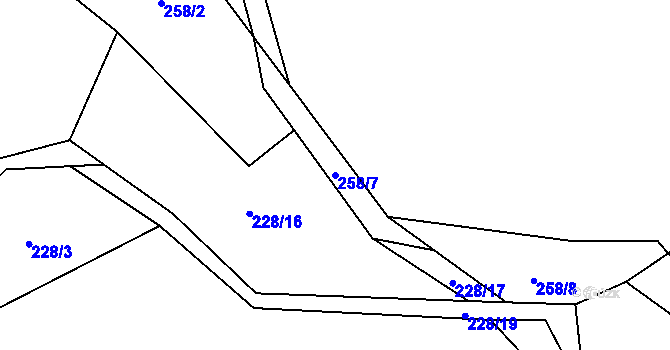 Parcela st. 258/7 v KÚ Skořice, Katastrální mapa
