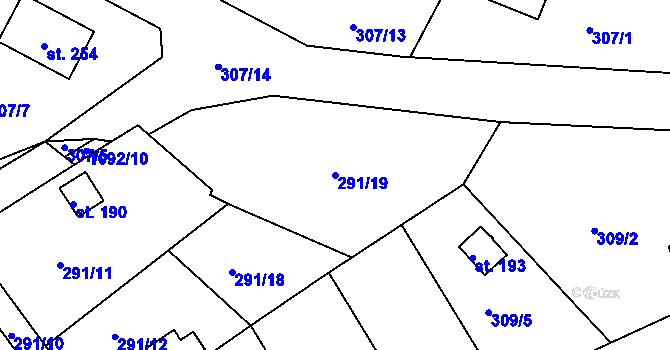 Parcela st. 291/19 v KÚ Skořice, Katastrální mapa