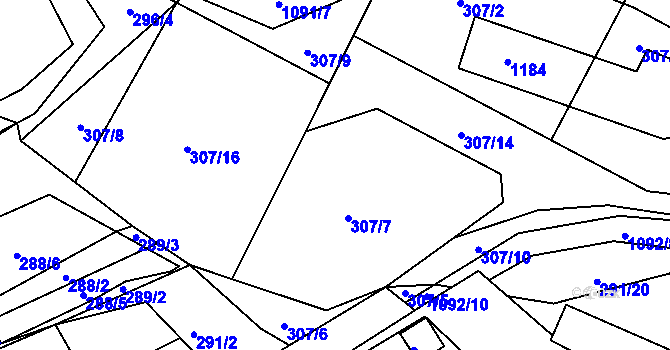 Parcela st. 307/7 v KÚ Skořice, Katastrální mapa