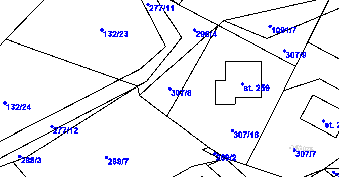 Parcela st. 307/8 v KÚ Skořice, Katastrální mapa