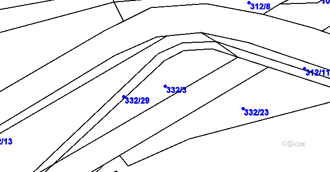 Parcela st. 332/3 v KÚ Skořice, Katastrální mapa