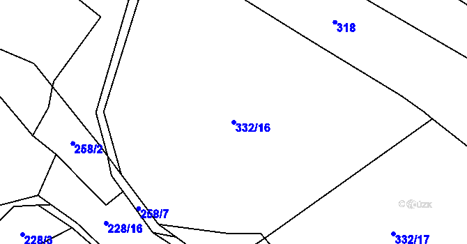 Parcela st. 332/16 v KÚ Skořice, Katastrální mapa