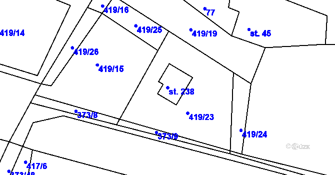 Parcela st. 238 v KÚ Skořice, Katastrální mapa