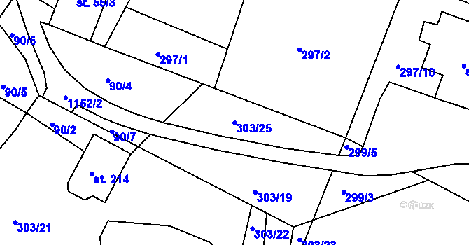 Parcela st. 303/25 v KÚ Skořice, Katastrální mapa