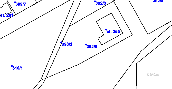 Parcela st. 392/8 v KÚ Skořice, Katastrální mapa