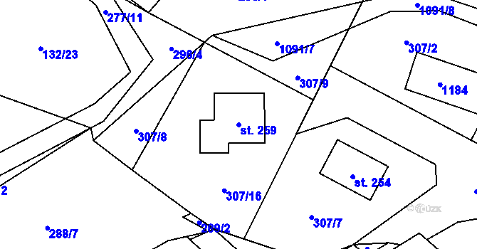 Parcela st. 259 v KÚ Skořice, Katastrální mapa