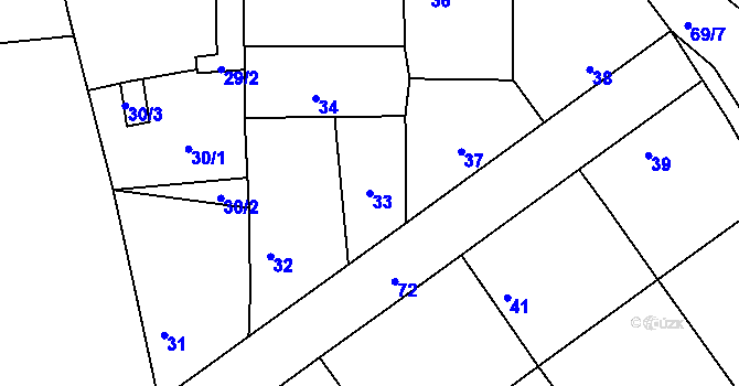 Parcela st. 33 v KÚ Žhery, Katastrální mapa