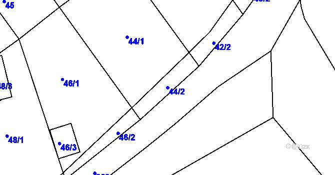 Parcela st. 44/2 v KÚ Žhery, Katastrální mapa