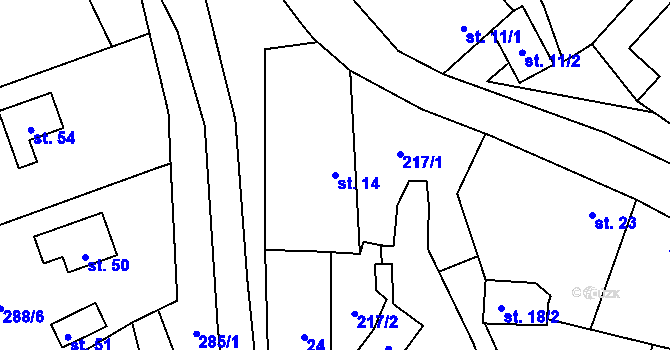 Parcela st. 14 v KÚ Skramouš, Katastrální mapa