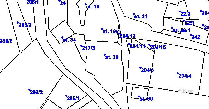 Parcela st. 20 v KÚ Skramouš, Katastrální mapa