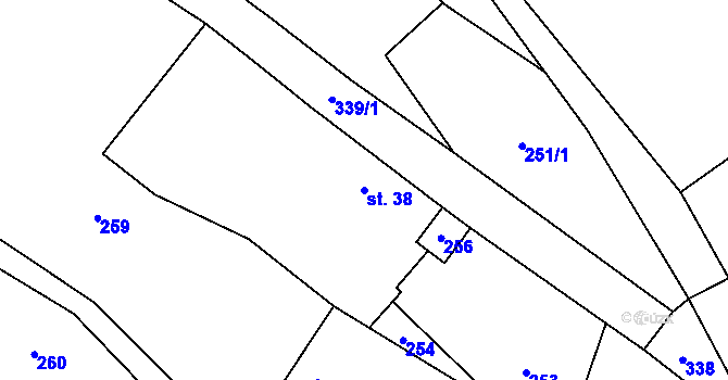 Parcela st. 38 v KÚ Skramouš, Katastrální mapa