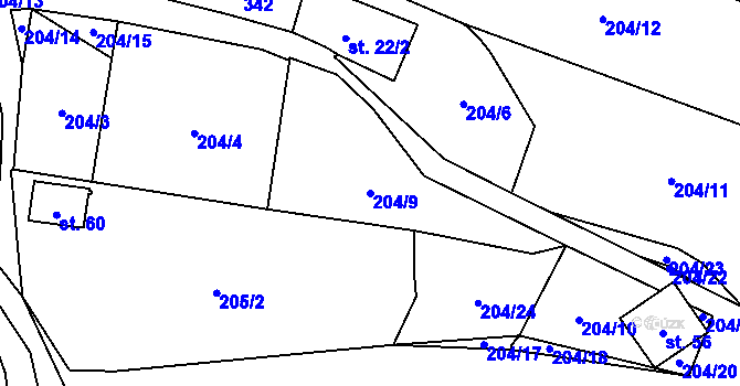 Parcela st. 204/9 v KÚ Skramouš, Katastrální mapa