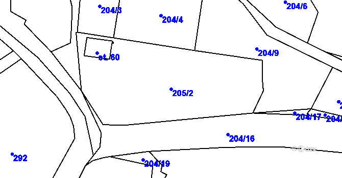 Parcela st. 205/2 v KÚ Skramouš, Katastrální mapa