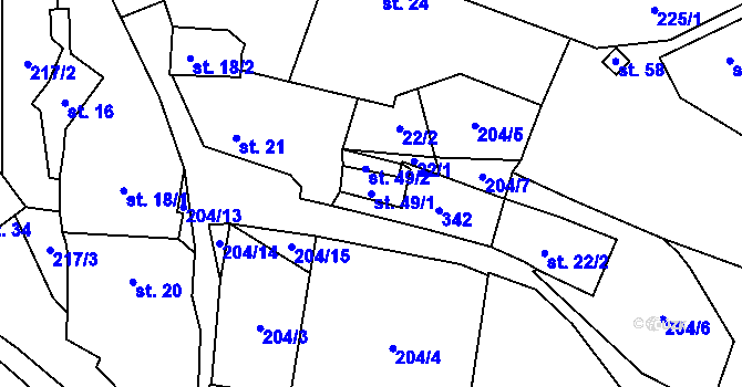 Parcela st. 49/1 v KÚ Skramouš, Katastrální mapa