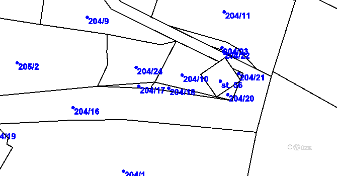 Parcela st. 204/18 v KÚ Skramouš, Katastrální mapa
