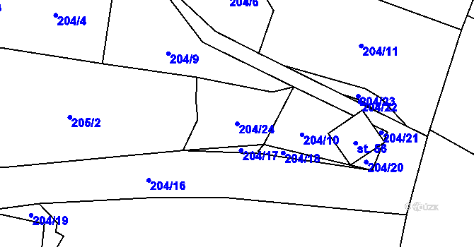 Parcela st. 204/24 v KÚ Skramouš, Katastrální mapa